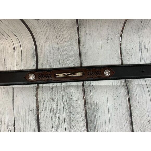 CAVENDER'S black brown embroidered southwestern aztec leather belt size 30 NWOT - Picture 5 of 11